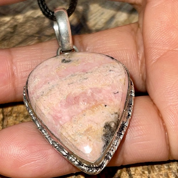 Teardrop Pink Rhodochrosite Pendant 1 7/8” - Picture 9 of 14